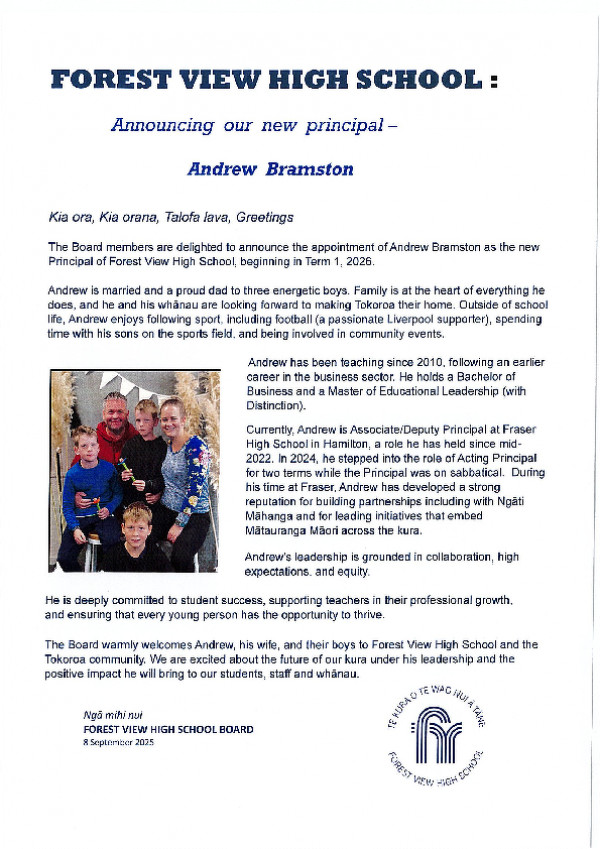 Principal Announcement