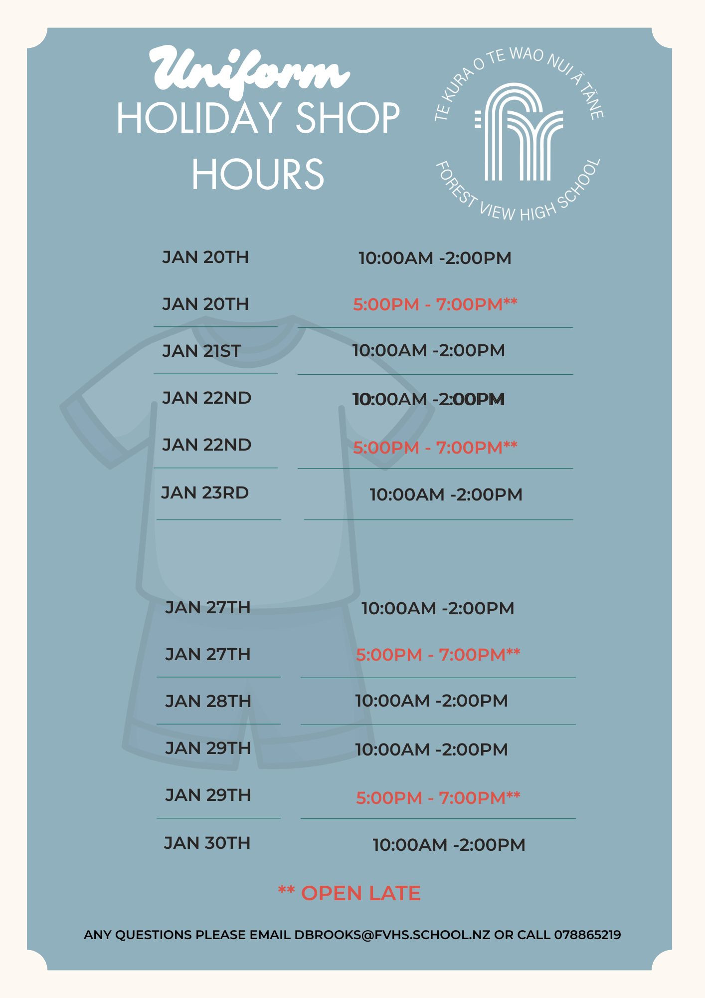 Uniform Shop Opening Hours